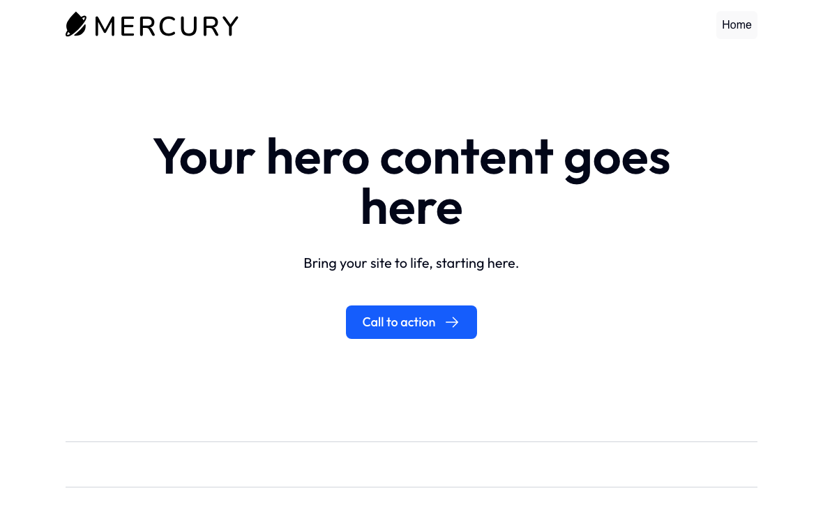 A fresh Drupal CMS install's front page: the starter theme's placeholder hero